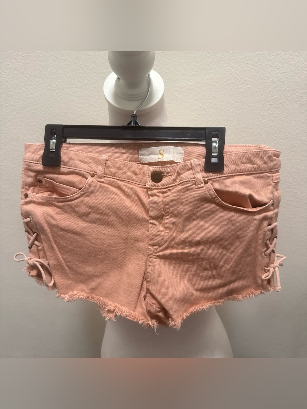 Zara Coral Pink Lace Up Side Denim Shorts
